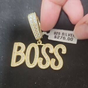 925 Sterling Silver Boss Pendant Gold Vermeil with Swarovski Crystals